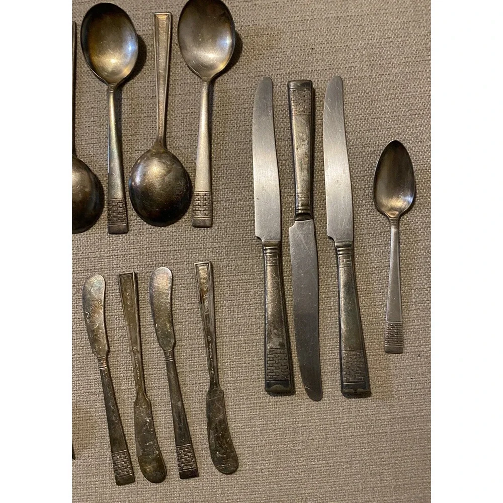 Vtg National Silver Co Silverware King Edward Cavalcade 22 Pc Set Antique